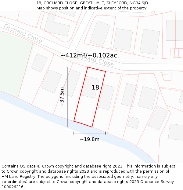 18, ORCHARD CLOSE, GREAT HALE, SLEAFORD, NG34 9JB: Plot and title map