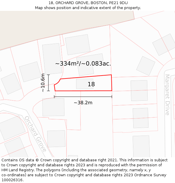 18, ORCHARD GROVE, BOSTON, PE21 9DU: Plot and title map