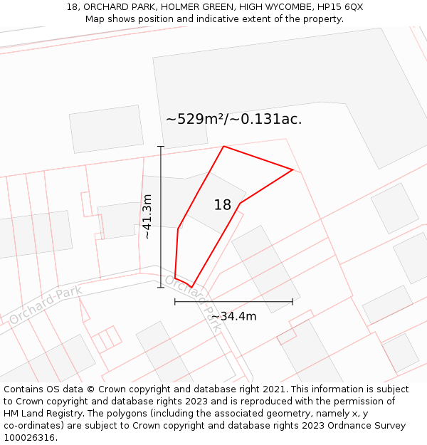 18, ORCHARD PARK, HOLMER GREEN, HIGH WYCOMBE, HP15 6QX: Plot and title map