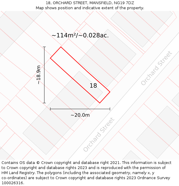 18, ORCHARD STREET, MANSFIELD, NG19 7DZ: Plot and title map