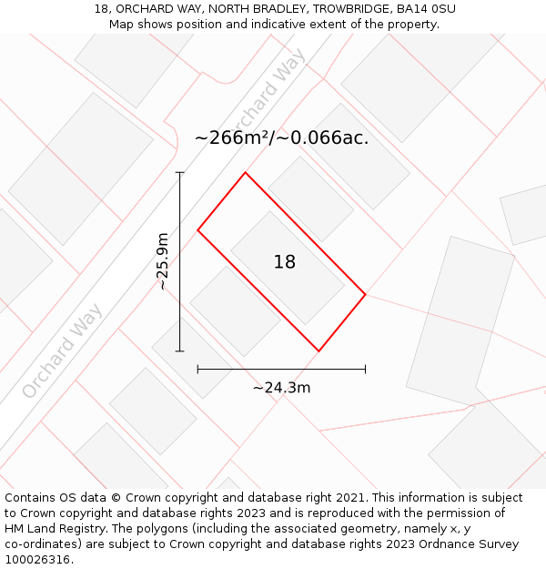 18, ORCHARD WAY, NORTH BRADLEY, TROWBRIDGE, BA14 0SU: Plot and title map