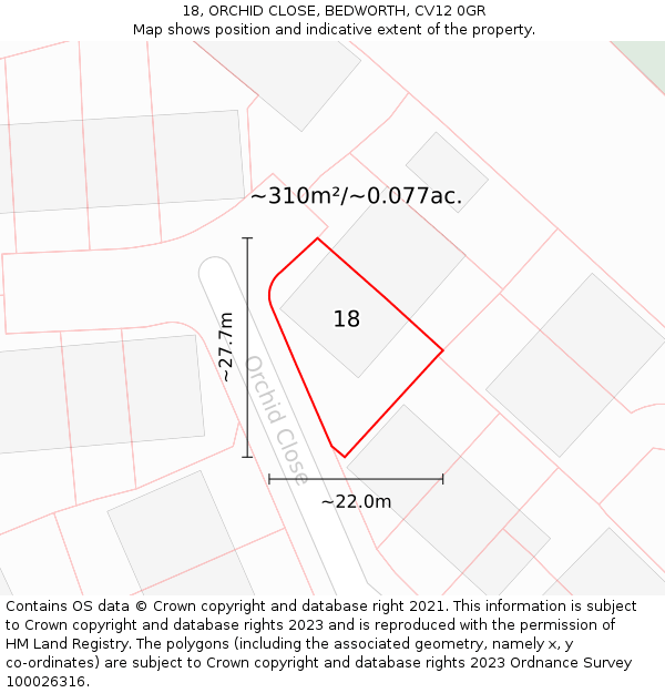 18, ORCHID CLOSE, BEDWORTH, CV12 0GR: Plot and title map