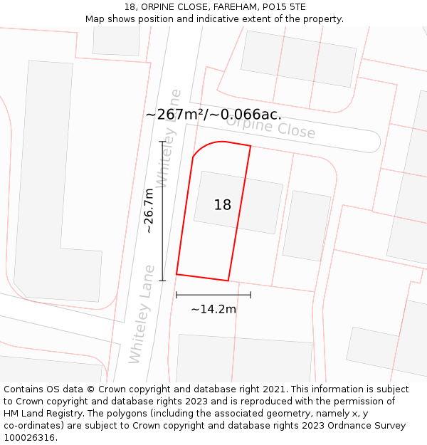 18, ORPINE CLOSE, FAREHAM, PO15 5TE: Plot and title map