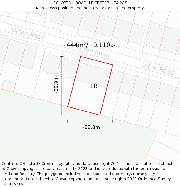 18, ORTON ROAD, LEICESTER, LE4 2AS: Plot and title map