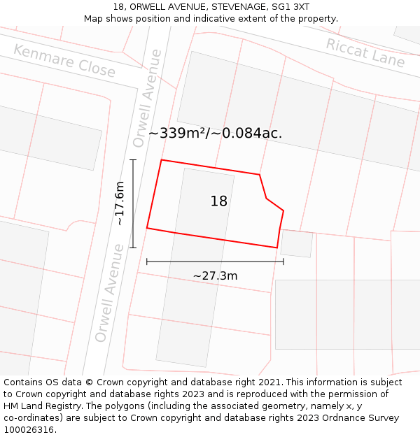 18, ORWELL AVENUE, STEVENAGE, SG1 3XT: Plot and title map