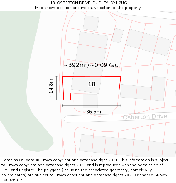 18, OSBERTON DRIVE, DUDLEY, DY1 2UG: Plot and title map