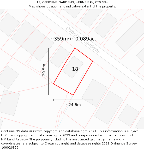 18, OSBORNE GARDENS, HERNE BAY, CT6 6SH: Plot and title map