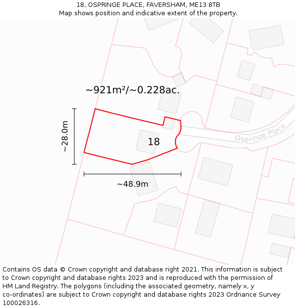 18, OSPRINGE PLACE, FAVERSHAM, ME13 8TB: Plot and title map
