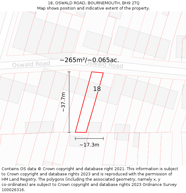 18, OSWALD ROAD, BOURNEMOUTH, BH9 2TQ: Plot and title map