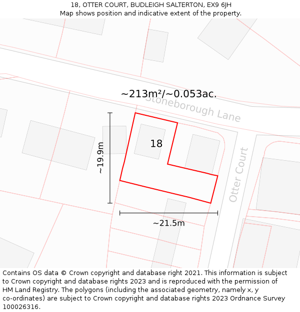 18, OTTER COURT, BUDLEIGH SALTERTON, EX9 6JH: Plot and title map