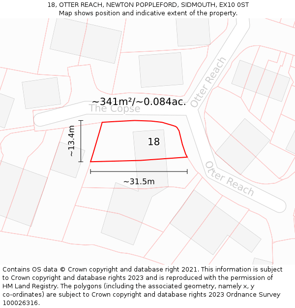 18, OTTER REACH, NEWTON POPPLEFORD, SIDMOUTH, EX10 0ST: Plot and title map