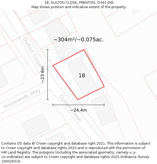 18, OULTON CLOSE, PRENTON, CH43 0XE: Plot and title map