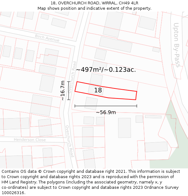 18, OVERCHURCH ROAD, WIRRAL, CH49 4LR: Plot and title map