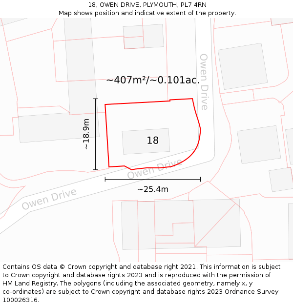 18, OWEN DRIVE, PLYMOUTH, PL7 4RN: Plot and title map