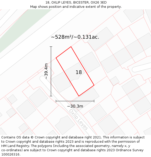 18, OXLIP LEYES, BICESTER, OX26 3ED: Plot and title map