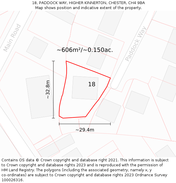 18, PADDOCK WAY, HIGHER KINNERTON, CHESTER, CH4 9BA: Plot and title map