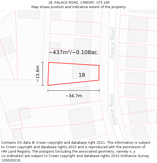 18, PALACE ROAD, CARDIFF, CF5 2AF: Plot and title map