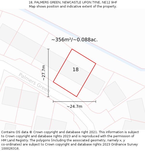 18, PALMERS GREEN, NEWCASTLE UPON TYNE, NE12 9HF: Plot and title map
