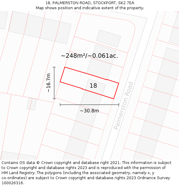 18, PALMERSTON ROAD, STOCKPORT, SK2 7EA: Plot and title map