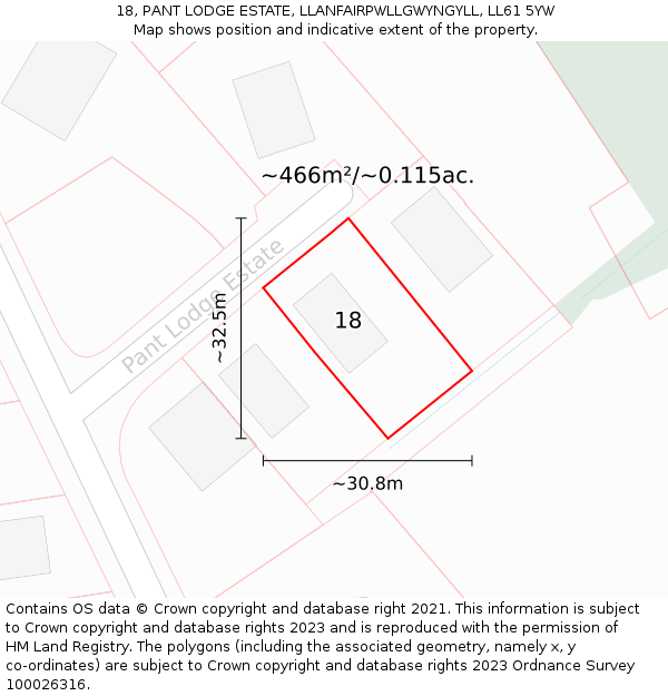 18, PANT LODGE ESTATE, LLANFAIRPWLLGWYNGYLL, LL61 5YW: Plot and title map