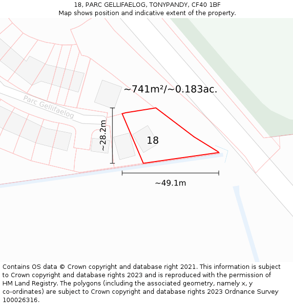 18, PARC GELLIFAELOG, TONYPANDY, CF40 1BF: Plot and title map