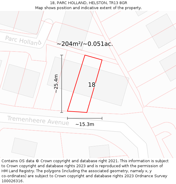 18, PARC HOLLAND, HELSTON, TR13 8GR: Plot and title map