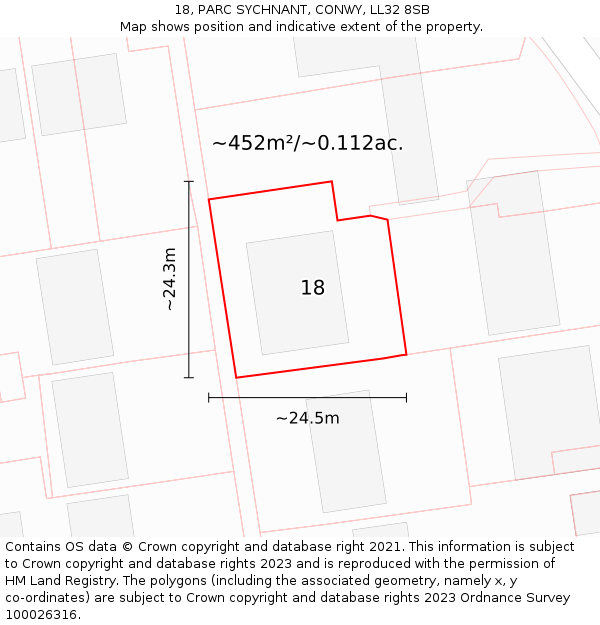 18, PARC SYCHNANT, CONWY, LL32 8SB: Plot and title map