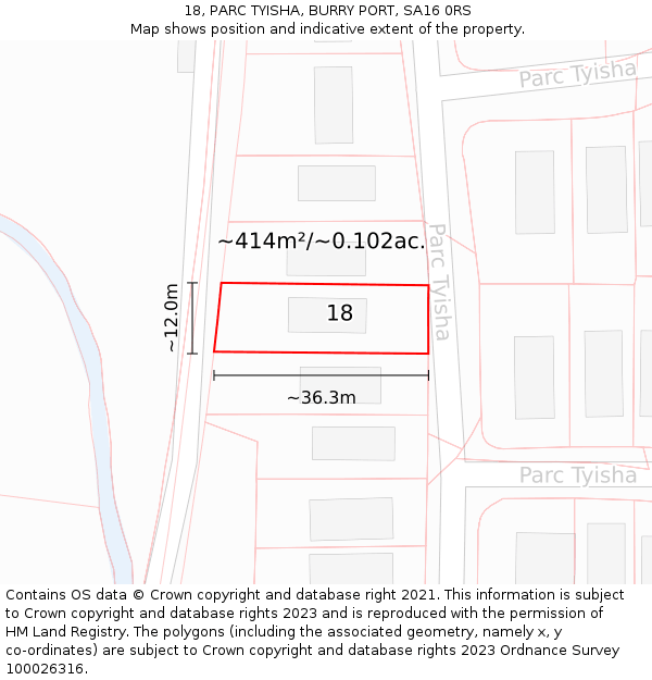 18, PARC TYISHA, BURRY PORT, SA16 0RS: Plot and title map