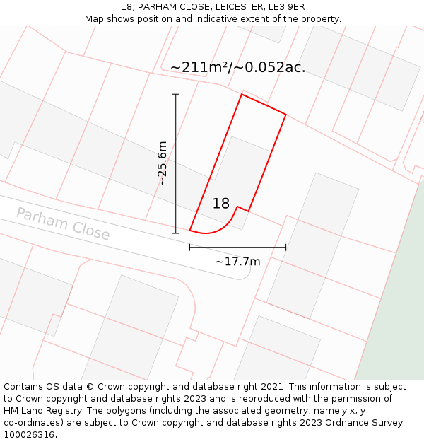 18, PARHAM CLOSE, LEICESTER, LE3 9ER: Plot and title map