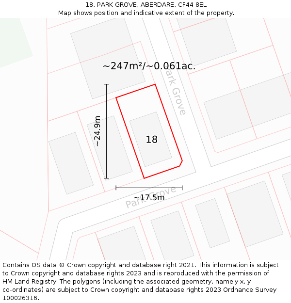 18, PARK GROVE, ABERDARE, CF44 8EL: Plot and title map