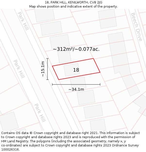 18, PARK HILL, KENILWORTH, CV8 2JG: Plot and title map