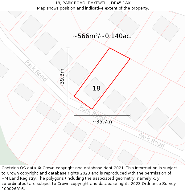 18, PARK ROAD, BAKEWELL, DE45 1AX: Plot and title map
