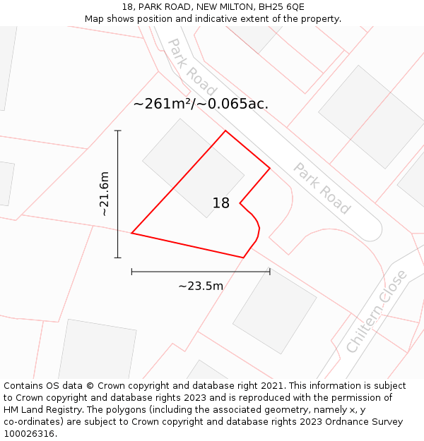 18, PARK ROAD, NEW MILTON, BH25 6QE: Plot and title map