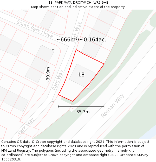 18, PARK WAY, DROITWICH, WR9 9HE: Plot and title map