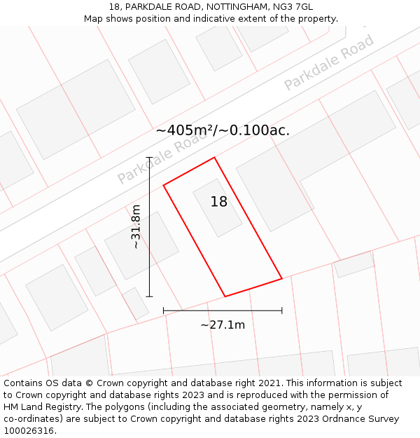 18, PARKDALE ROAD, NOTTINGHAM, NG3 7GL: Plot and title map