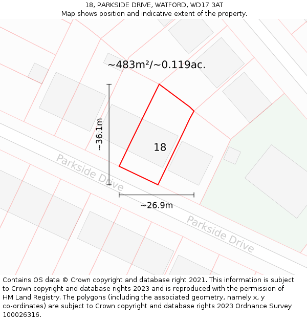 18, PARKSIDE DRIVE, WATFORD, WD17 3AT: Plot and title map