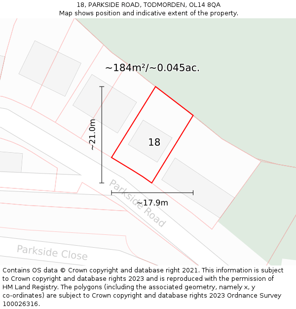 18, PARKSIDE ROAD, TODMORDEN, OL14 8QA: Plot and title map