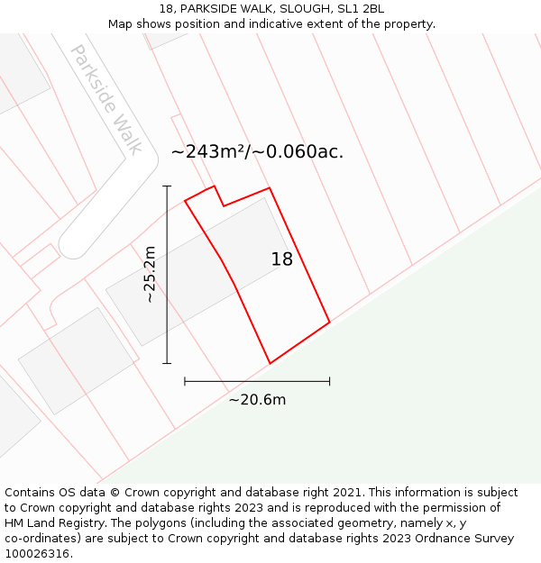 18, PARKSIDE WALK, SLOUGH, SL1 2BL: Plot and title map