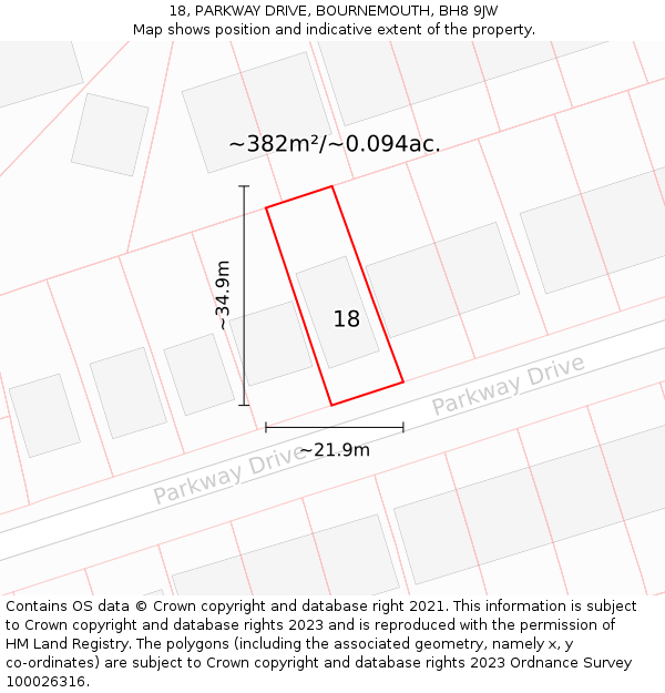 18, PARKWAY DRIVE, BOURNEMOUTH, BH8 9JW: Plot and title map