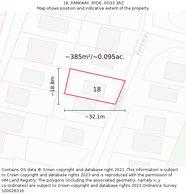 18, PARKWAY, RYDE, PO33 3RZ: Plot and title map