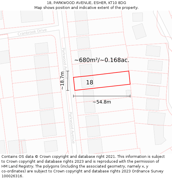 18, PARKWOOD AVENUE, ESHER, KT10 8DG: Plot and title map