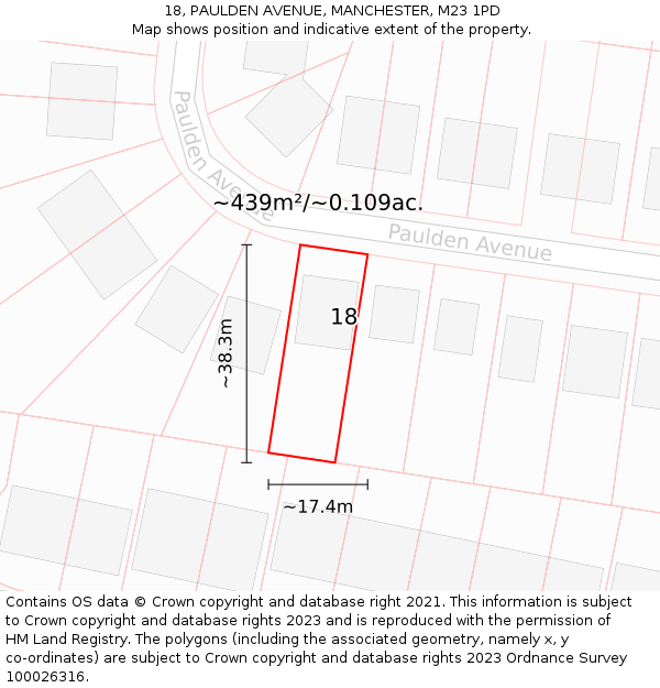 18, PAULDEN AVENUE, MANCHESTER, M23 1PD: Plot and title map
