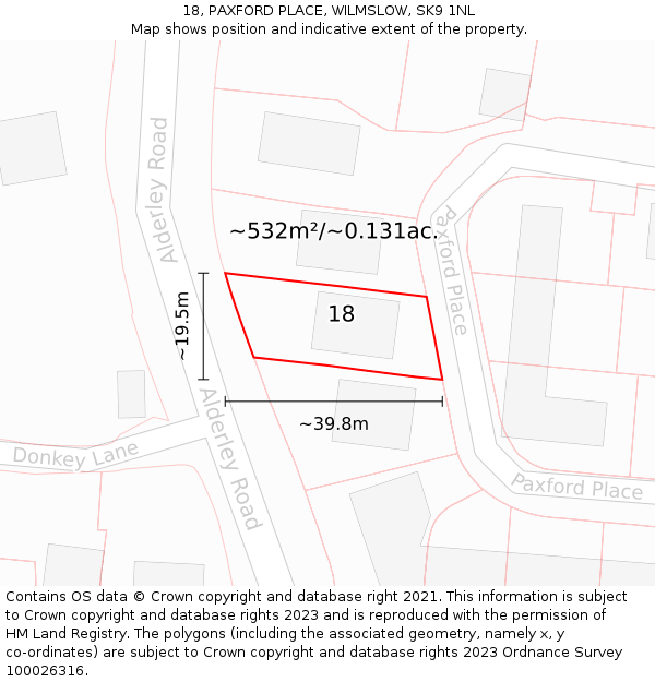 18, PAXFORD PLACE, WILMSLOW, SK9 1NL: Plot and title map