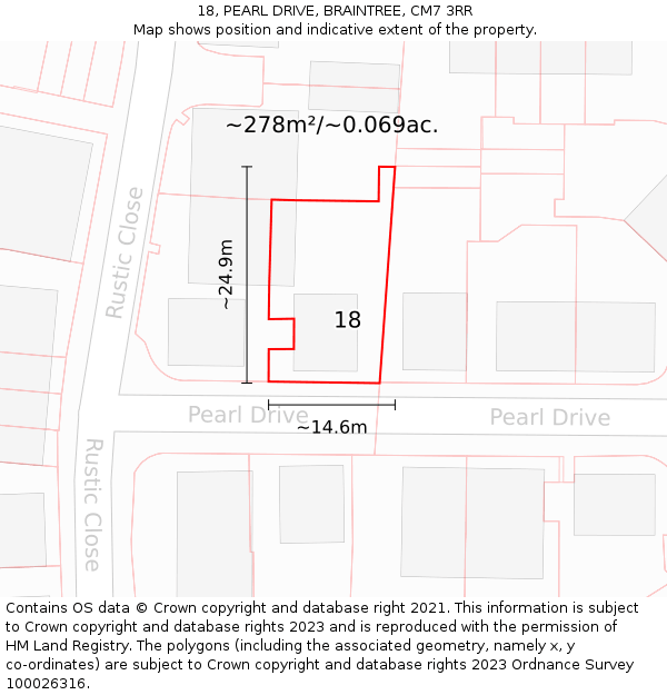 18, PEARL DRIVE, BRAINTREE, CM7 3RR: Plot and title map