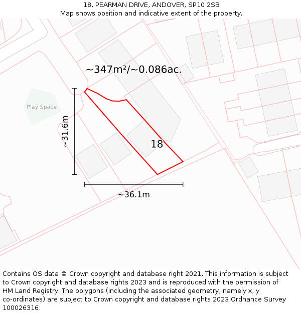 18, PEARMAN DRIVE, ANDOVER, SP10 2SB: Plot and title map