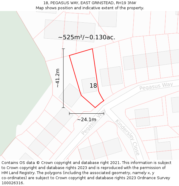 18, PEGASUS WAY, EAST GRINSTEAD, RH19 3NW: Plot and title map
