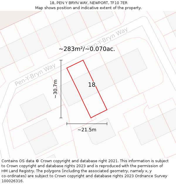 18, PEN Y BRYN WAY, NEWPORT, TF10 7ER: Plot and title map
