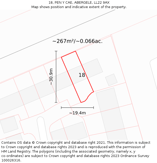 18, PEN Y CAE, ABERGELE, LL22 9AX: Plot and title map