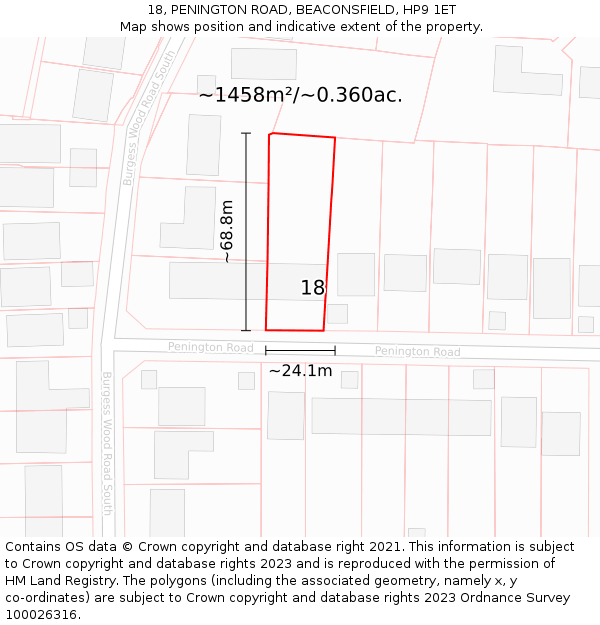 18, PENINGTON ROAD, BEACONSFIELD, HP9 1ET: Plot and title map