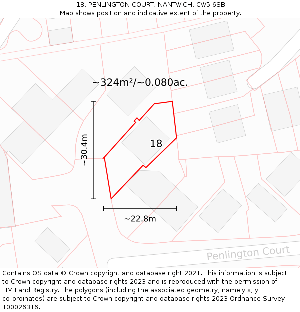 18, PENLINGTON COURT, NANTWICH, CW5 6SB: Plot and title map